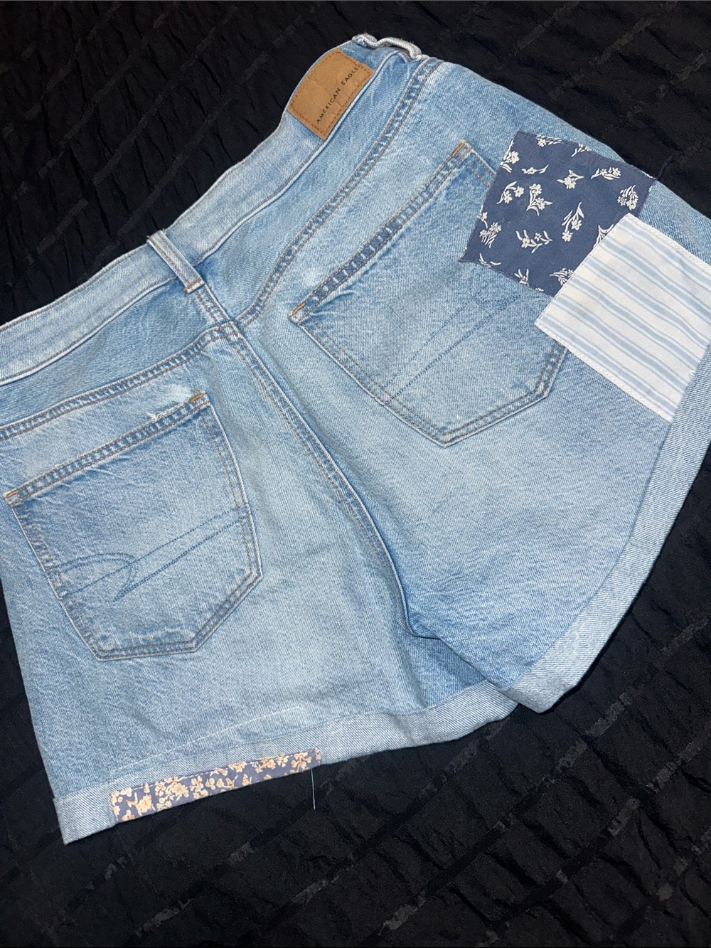 American Eagle Outfitters Light Blue Denim Patchwork Shorts sz 8 - Picture 3 of 5